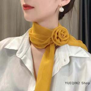 Heabety Shop Fashion Rose Flower Silk Scarf Versatile Soft Neckerchief For Women Girls Temperament Long Ribbon Tie Scarf Office Clothes Gifts