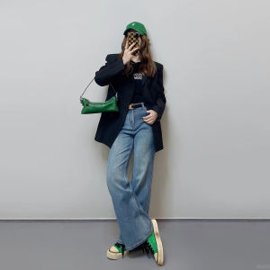 Retro Blue Low Waist Flared Jeans Womens Fashionable Straight Leg Bell Bottom Pants Autumn New Style Not Tight Fit Denim