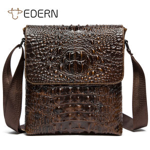 EDERN Mens Genuine Leather Shoulder Bags Crocodile Pattern Flap Messenger Bag for Men Retro Fashion Crossbody Bags Men Business Sling Bag