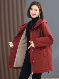 Fat Mom Plus Size Cotton-Padded Clothes plus Size plus Velvet and Cotton Loose Middle-Aged and Elderly Parka Casual Cotton Coat Jacket