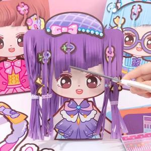 Princess Haircut Playset Magic Scissors Paper Dolls DIY Handcraft Pretend Play Girls Toy Sticker Childrens Playwear Accessories