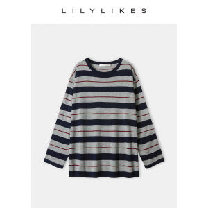 Retro British Colorblock Relaxed-fit Striped Long Sleeve T-shirt