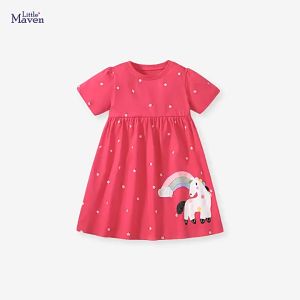 Váy Little Maven bé gái pony đỏ chấm bi