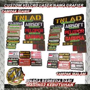Velcro Laser Name Tag Bahan Condura Waterproof Anti Luntur 5 Lapis Tebal Bukan Yang Tipis Papan Nama Grafier Laser Reflektor Custom Bebas Organisasi Stiker Printing Reflektif Menyala Bahan Arkilik Cutting Marking Bodyvest Resin Premium