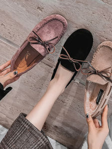 Large Size Slip-On Bean Shoes for Women Comfortable round Toe Flat Heel Fashionable Casual Loafers in Black Suitable for Pregnant Women