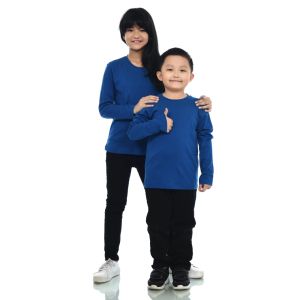 Kaos Polos Anak Oneck Lengan Panjang Bahan Katun Combed 30s Warna Classic Blue