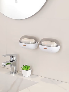 HW098- Draining Soap Holder Soap Box Waterproof Clamshell Soap Holder No Punching Wall Mounted for Home Kitchen Sink