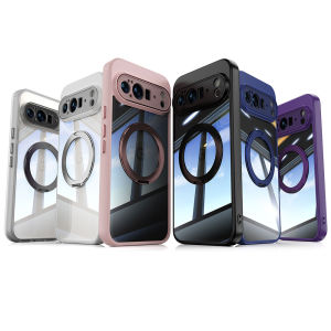 for Google Pixel 10 Pro XL Case [Compatible with MagSafe ] 360° Metal Ring Stand Clear Hard Acrylic Back Shockproof Phone Case for Google Pixel 10/10 Pro CasePixel 9 Pro XL CasePixel 9 Pro/9A/9 Case