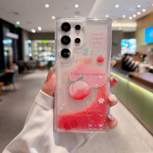 Luxury Flowing Glitter Liquid Quicksand Case For Samsung S26 Ultra S30 S25 S24 S23 Plus Cute Peach Lemon Shockproof Clear Cover
