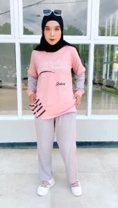 Amora Set - Setelan Baju Olahraga Wanita Muslimah Senam Sepeda Yoga One Set Jumbo