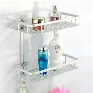 Rak Sudut Dinding Kamar Mandi Aluminium 2 Susun Serbaguna Anti Karat