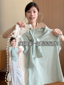 Korean Style Short Green Strap Vest Womens Summer New Slim Design Sensation Outerwear Sleeveless Top Trendy