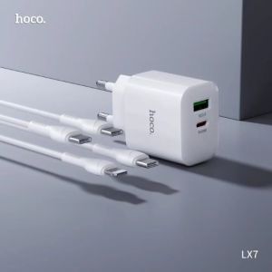 Hoco LX7 หัวชาร์จเร็ว 20W 1USB + 1Type-C พร้อมสายชาร์จ Type-C to Type-C / Type-C to Lightning สีขาว มาตรฐาน มอก. ประเทศไทย