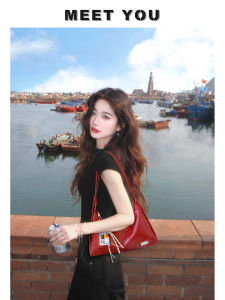 Red Tote Bag Womens New 2025 Luxury Underarm Crossbody Wedding Dumpling Bag Soft PU Leather Fashionable Trending Shoulder Bag