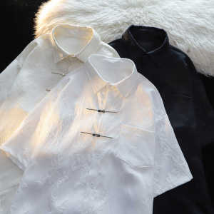 New Chinese Style Three-Dimensional Jacquard Shirt for Boys Summer Trendy Fancy Metal Buckle Shirt Loose Thin