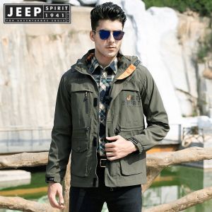 JEEP SPIRIT 1941 ESTD New Mens Assault Jacket Thin Mens Casual Mens Mountaineering Jacket Outdoor Hiking Set Multi Pocket Windproof Cargo Top Large Size M-6XL