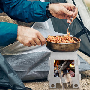 Stainless Steel Lightweight Heating Card Stove Outdoor Travel Picnic Barbecue Card Portable Detachable Stove Outdoor Stainless Steel Stove Foldable Outdoor Wood Burning Camping BBQ Grill Camping Stove