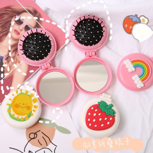 Color Cartoon Mini Folding Combs Massage Hair Brushs with Mirror