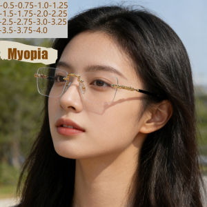 Light-sensitive Color-changing Myopia Glasses Plain Gold Wire Frameless Glasses High-end Anti-blue Light Myopia Glasses 60050