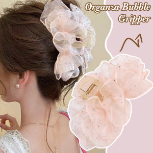 Black Dot Mesh Organza Hair Claw Clip Vintage Shiny Ponytail Holder Shark Clip Hair Clamp Korean Lace Bubble Hair Clip