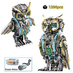 FUNXINEE 1296Pcs Motorized Owl Bricks Advanced Building Challenge Light Glowing Eyes Kinetic Motion MOC Display Collectible Gift