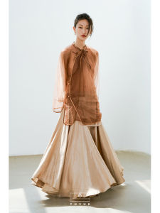 TUYUE Shanghai Fashion Week Ultra-Thin Silk New Chinese Style Morning Robe Three-Piece Set Womens Loose Fit Long Sleeve round Neck Top