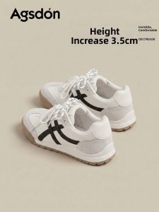 Agsdon | Thick Sole Canvas Shoes Leather Breathable Height Increasing Soft Bottom