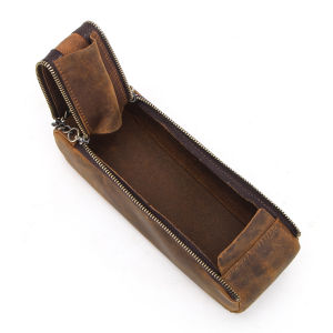 กระเป๋ากล่องดินสอหนังแท้กล่องดินสอมีซิปเครื่องเขียนโรงเรียนใส่ของขนาดใหญ่ความจุเยอะทำด้วยมือแนววินเทจสไตล์วินเทจสร้างสรรค์