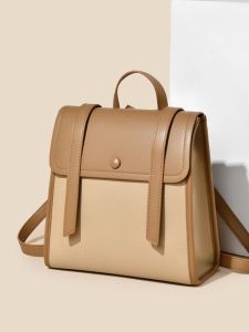 Vintage Commuter Womens Backpack Large Capacity College Style Dual Shoulder Bag Casual Vertical Square Shape Waterproof PU Material