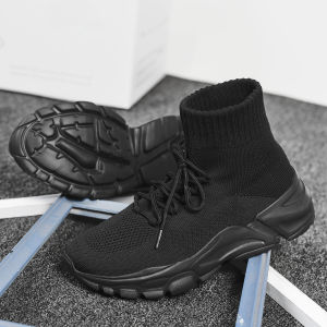 Spring Autumn High Top Mens Shoes Trendy Dad Sneakers Breathable Fly Knit Thick Bottom Heightening Socks Boots