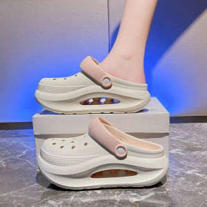 Womens Summer Outdoor Sandals Two-Way Wear Hole Shoes Office Quiet Slippers Thick Bottom Heightening Casual EVA Flat Heels