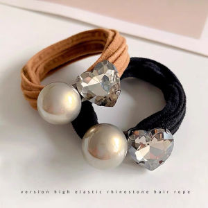 Pearl Crystal Hair Loop for Women Korean Version Simple and caring Ponytail Leather Band Tied Headband