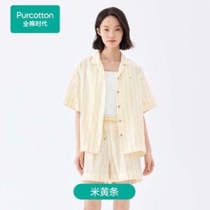 Pure Cotton Mens Sleepwear Short Sleeve Home Clothes Double Layer Gauze Summer Lightweight Comfortable Breathable Shorts