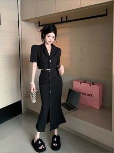 Plus Size Ladies Fancy Adult Lady like Woman Style Graceful Fashionable Set Womens Summer 2023 New Arrival Black Suit Fishtail Skirt