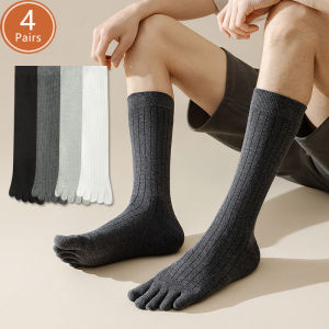 1/4 Pairs Men Toe Socks Long Cotton Simple Business Party Dress Stockings Gentleman Breathable 5 Finger Socks Calf 4 Seasons