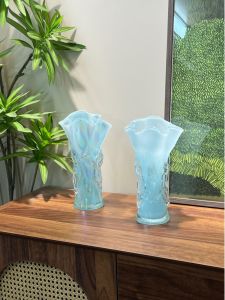 Blue Lace Vase Handmade Cabbage Vase Modern Simple Style Glass Flower Pot Home Decorative Items for Living Room Bedroom Desktop