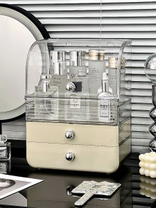 Premium Looking Cosmetic Storage Box Waterproof Perfume Lipstick Organizer Desktop Makeup Shelf Cream Style Plastic Rectangular Box