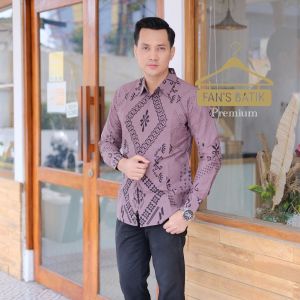 New kemeja batik slimfit pria BATARA UNGU taro lapis furing/ kemeja atasan pria warna ungu taro lengan panjang motif terbaru