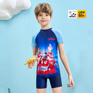 อุลตราแมนชุดว่ายน้ำเด็กแบบใหม่ปี2024ชุดว่ายน้ำวันพีซสำหรับเด็กเล็กเด็กโตและเด็กผู้ชายชุดว่ายน้ำกันแดดฤดูร้อนสำหรับเด็กชาย