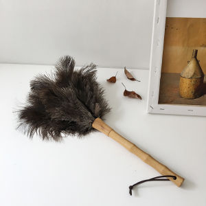 Static-Free Wool Ostrich Feather Duster Home Use Dust Removal Broom Bamboo Handle for Car Cleaning round Head Dust Brush