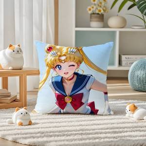Bandai | Sailor Moon Sailor Saturn Anime Plush Pillow Cover Soft Short Plush Cushion Cover For Sofa Bedroom Home Decor Gift Decoration