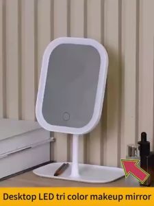 LED Mirror Makeup With 3 Light Touch Switch Control vanity Rechargeable Dimmable Cosmetics Portable Mirror Big Size