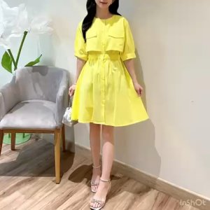 NANDO DRESS WANITA KOREAN STYLE LENGAN PENDEK SLIM FIT BODY FEMININ CASUAL