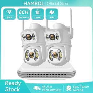 Hamrol Paket CCTV Tahan Air dengan 10 Channel 2 Kamera 8MP PTZ & NVR Nirkabel - Sistem Keamanan Dukungan