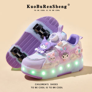 KUOBURENSHENG | Cartoon Stylish Four-Wheel Mesh Breathable Rotating Buckle Charging Led Roller Skates with Protection