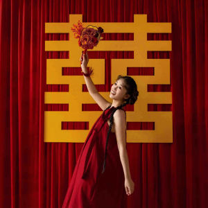 Wedding Scene Layout Retro Wine Red Curtain Wedding Double Happy Character Photograph Background Cloth Wedding Red Cloth Golden Xi Character