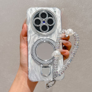 Vivo X200 Crystal Glitter Mirror Stand Cover Full Protection Womens Style Mobile Phone Case with Lens Film Soft Silicone Shell