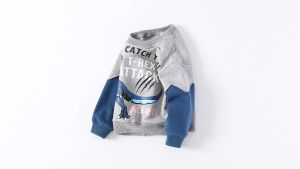 [zensasi] Baju Sweater Anak Laki-Laki Lengan Panjang Gambar Dinosaurus Warna Abu-Abu