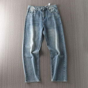 Vintage Washed Cotton Mens Jeans Slim Straight Leg Spring Autumn New Style Youth Fashion Classic Blue Jeans Casual Wear