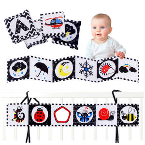 Infant Baby Soft Cloth Book Crib Black White Newborn Sensory Toys Early Education Books for Kids